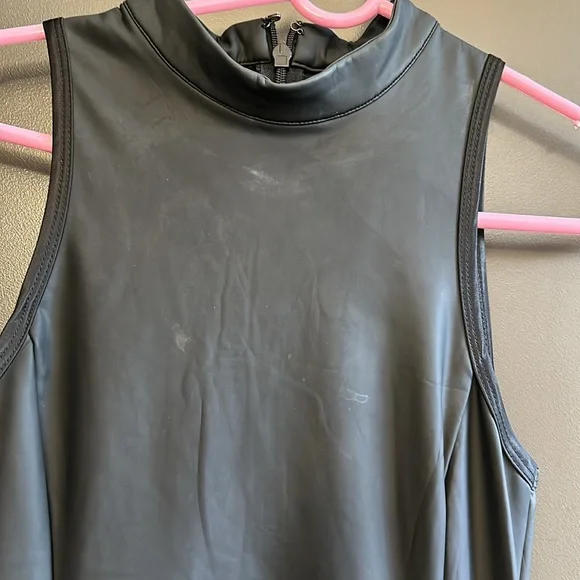 Vegan Leather & Satin Wrap Bodycon Dress - Black - Picture 4 of 12